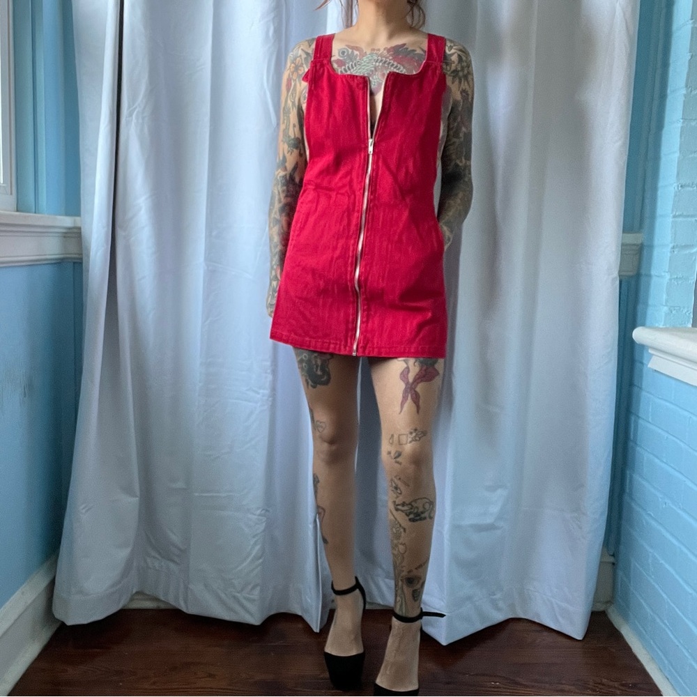 forever 21 red overall dress 100% cotton size small